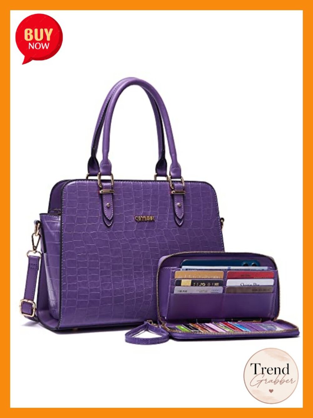 Satchel Handbag & Wallet Set Premium Vegan Leather RFID Blocking Work Casual